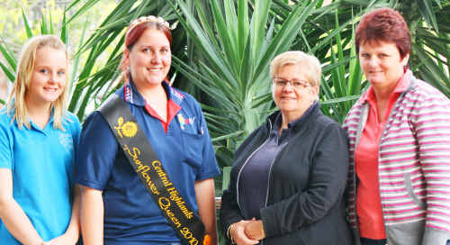 ON TOUR: Central Highlands Sunflower Queen Melita Corbin pictured with sister Ruth, Jo Maguire and mum Karen. Melita is in Canada to take part in the Altona Sunflower festival. ig-020710- 002 ON TOUR: Central Highlands Sunflower Queen Melita Corbin pictured with sister Ruth, Jo Maguire and mum Karen. Melita is in Canada to take part in the Altona Sunflower festival. ig-020710- 002